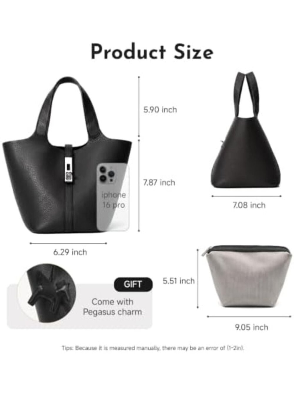 Stylish Vegan Leather Tote Bag for Women - Bucket Handbag with Detachable Purse - Picture 2 of 6